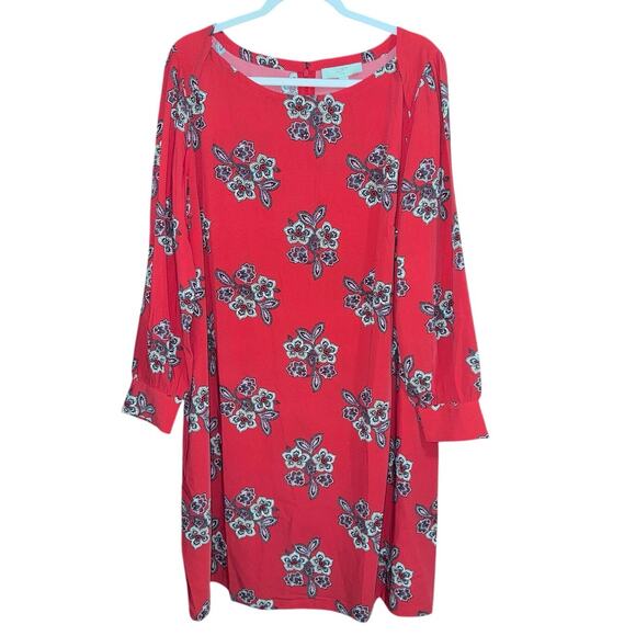 LOFT Bloom Cuffed Shirtdress Size 18 plus Crimson Fire red Color floral dress - Picture 5 of 6